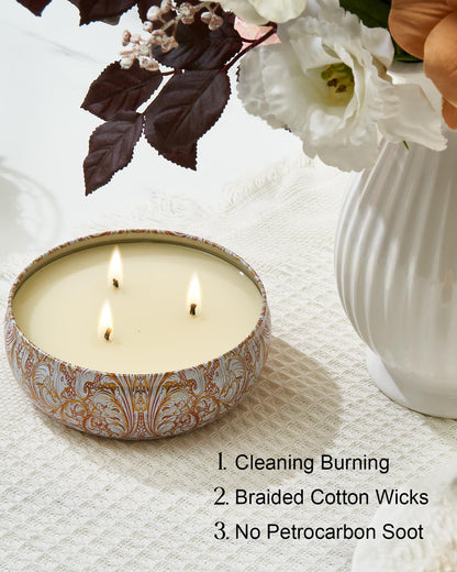 M&SENSE Basil Flower Scented Candles | 3 Wick Soy Tin, 40+ Hr Burn