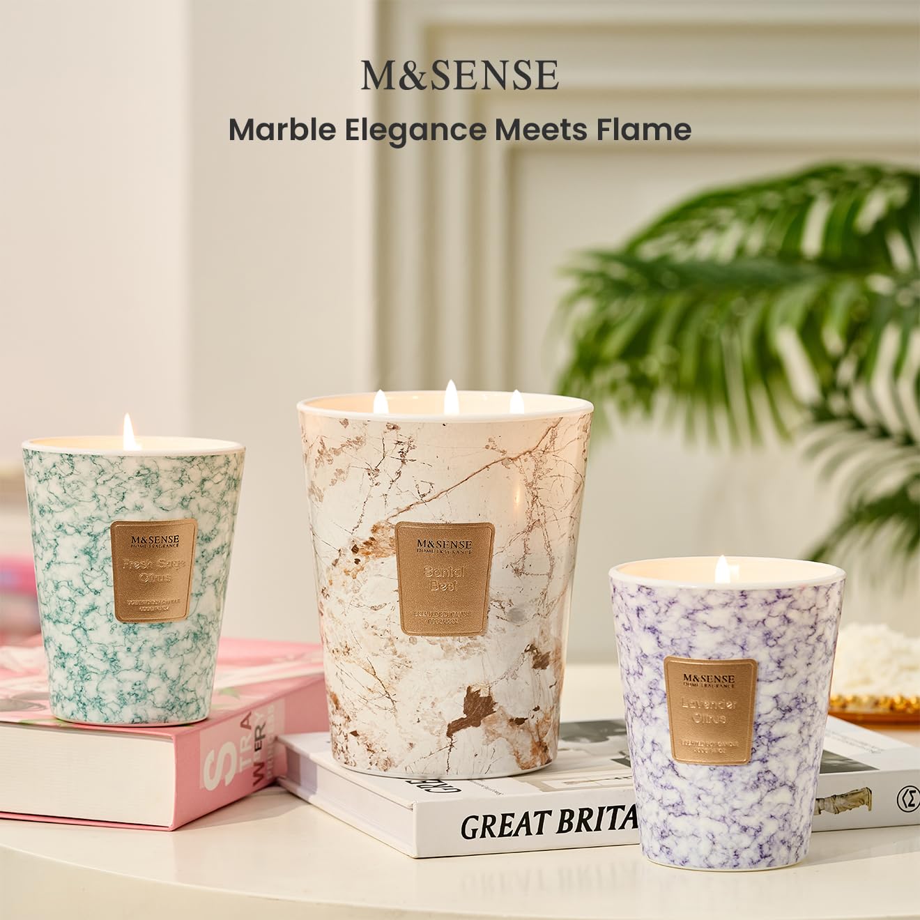 M&SENSE 35oz Extra Large Candle – 150H Fresh Sage Citrus, 3-Wick Soy Jar