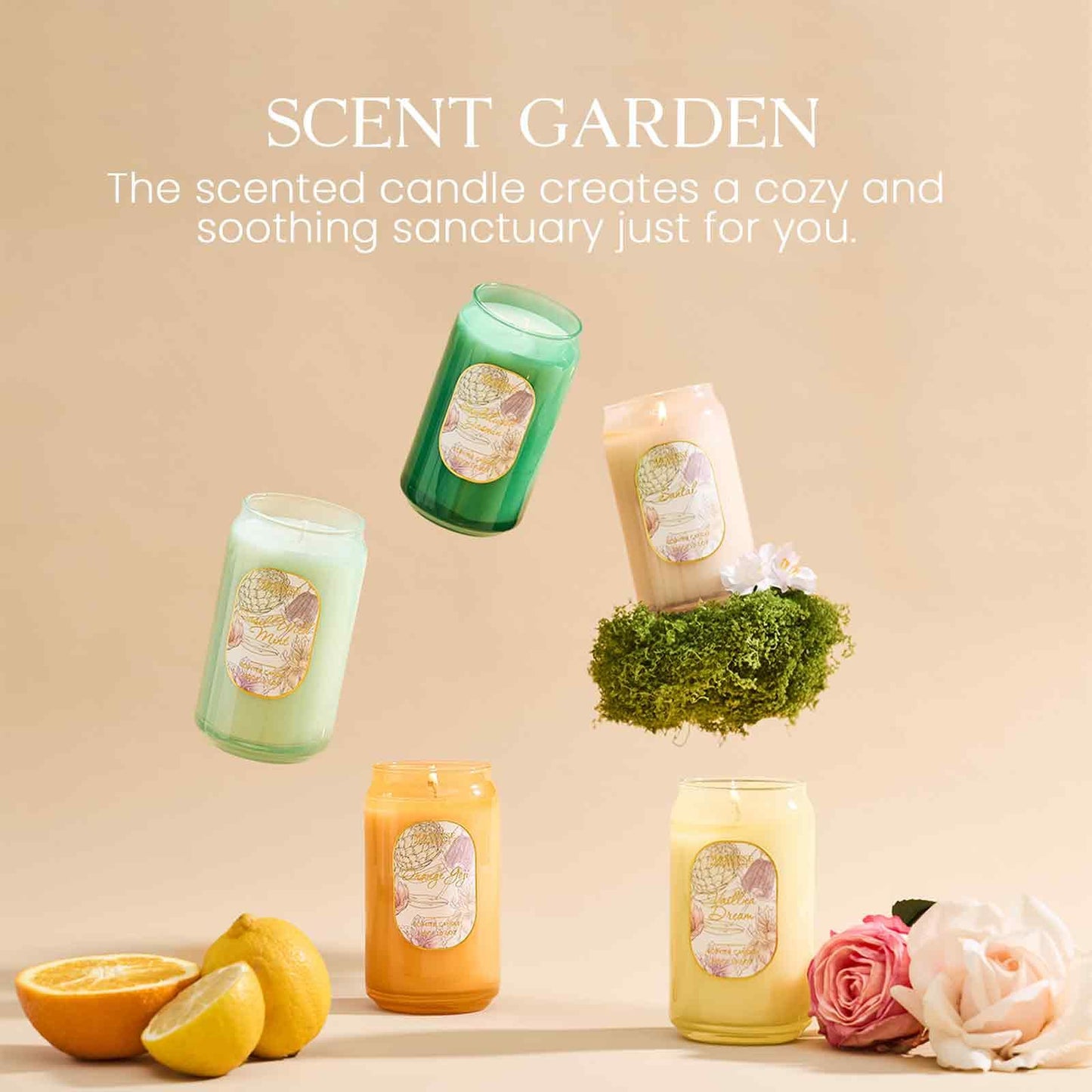 M&SENSE Basil Mint Soy Candle – 10.6 oz, 60-Hour Non-Toxic Jar