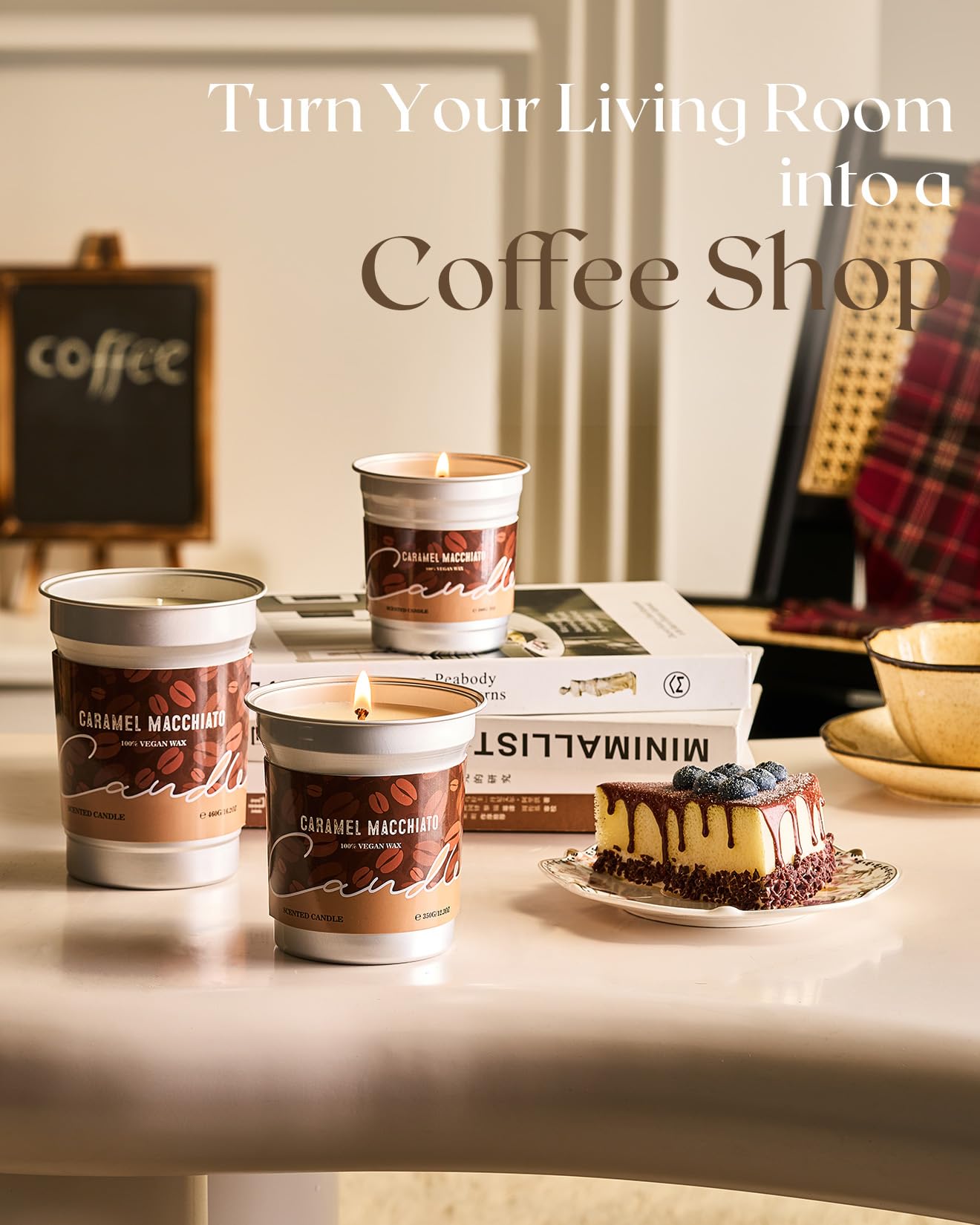 M&SENSE Coffee Candles Caramel Macchiato – Soy Wax, 12.3oz, 75-Hour Burn