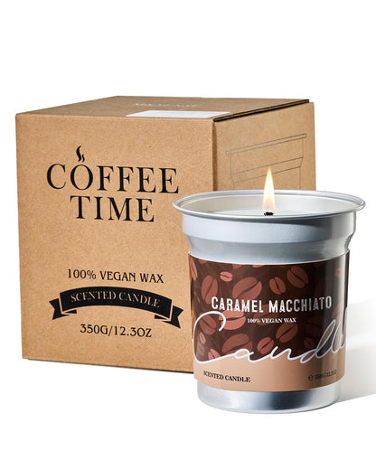 M&SENSE Coffee Candles Caramel Macchiato – Soy Wax, 12.3oz, 75-Hour Burn