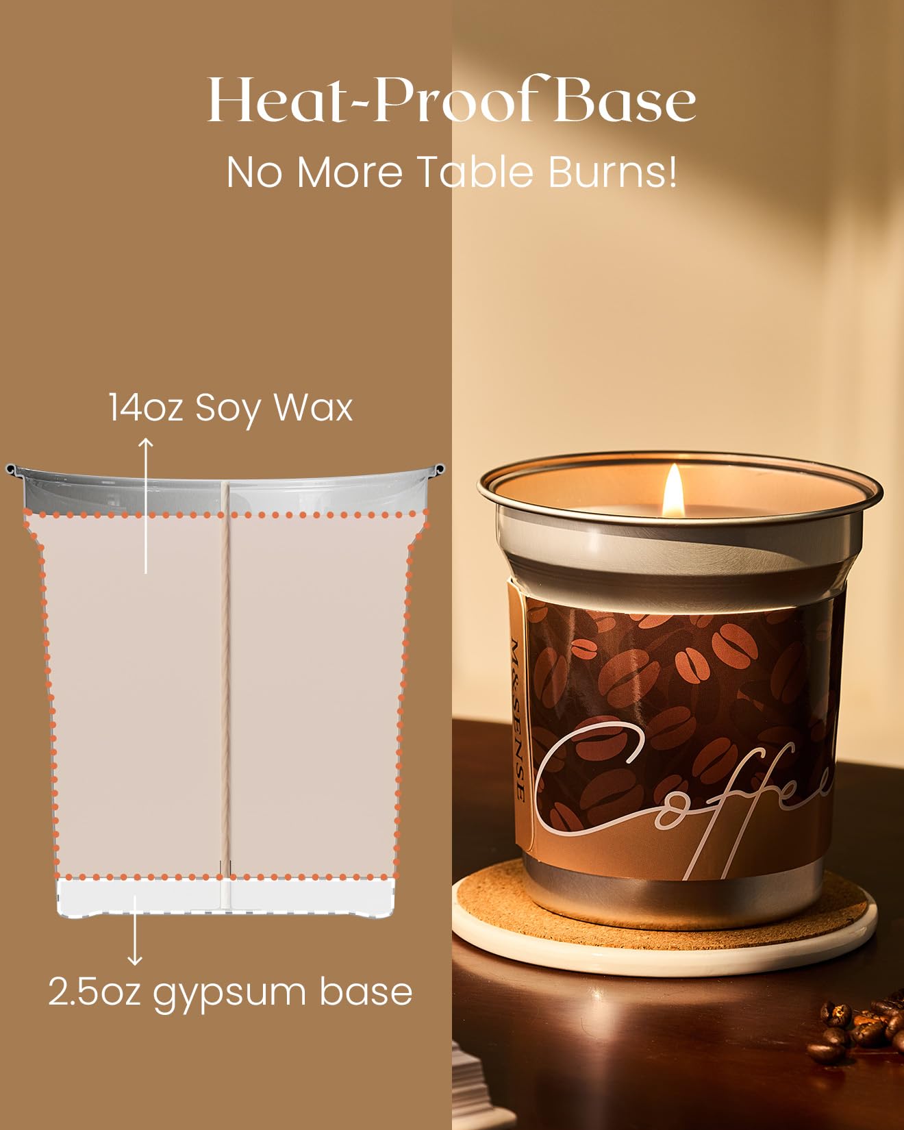 M&SENSE Coffee Candles Caramel Macchiato – Soy Wax, 12.3oz, 75-Hour Burn