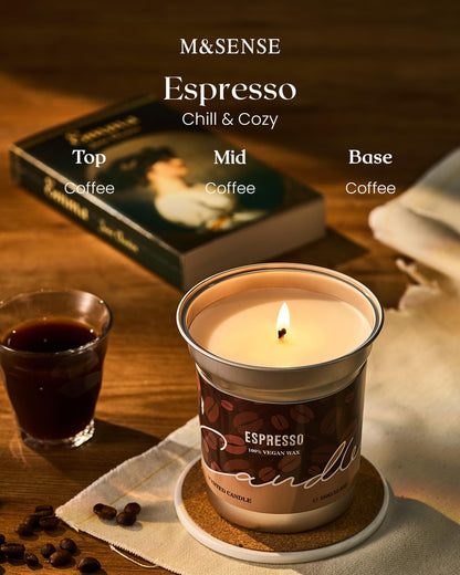 M&SENSE Espresso Candles – Black Coffee Scent, 12.3oz Soy Wax | Non-Toxic Clean Burn