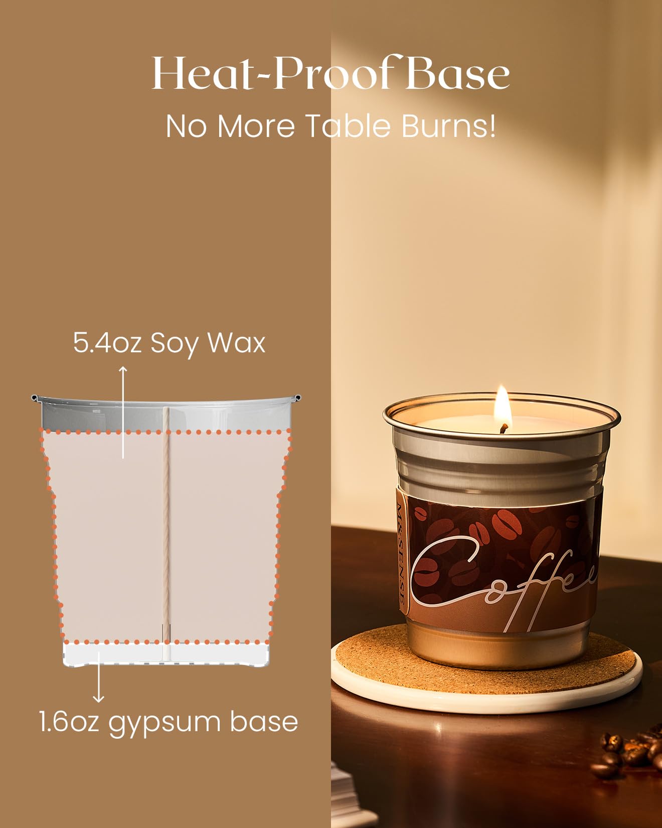 M&SENSE Espresso Candles - Black Coffee Scented 7oz Soy Wax Candle | Non-Toxic, Clean Burn