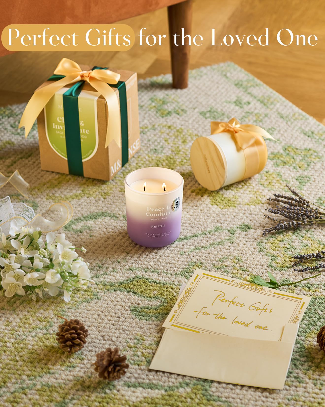 M&SENSE Jasmine & YlangYlang Scented Candle – 14.1oz, 80 Hours, Non-Toxic Soy Wax