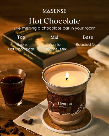 M&SENSE Hot Chocolate Scented Soy Candle 12.3oz – 75h Clean Burn, Non-Toxic