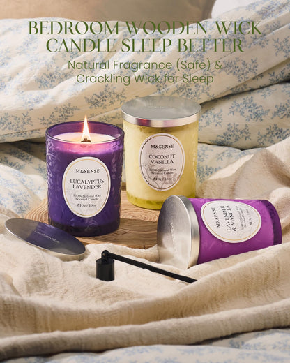 M&SENSE Vanilla Sandalwood Candle – 18oz, 100h, Wooden Wick, Non-Toxic