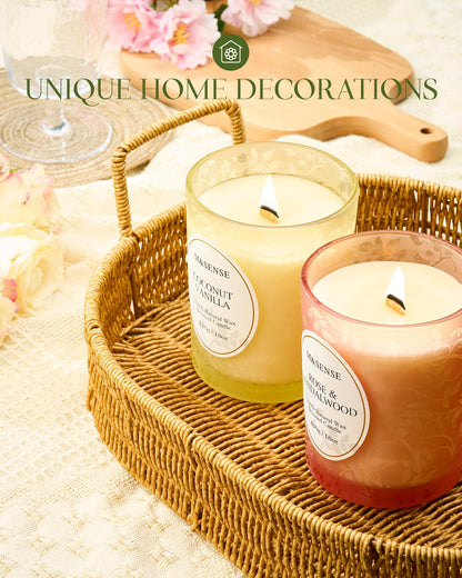 M&SENSE Vanilla Sandalwood Candle – 18oz, 100h, Wooden Wick, Non-Toxic