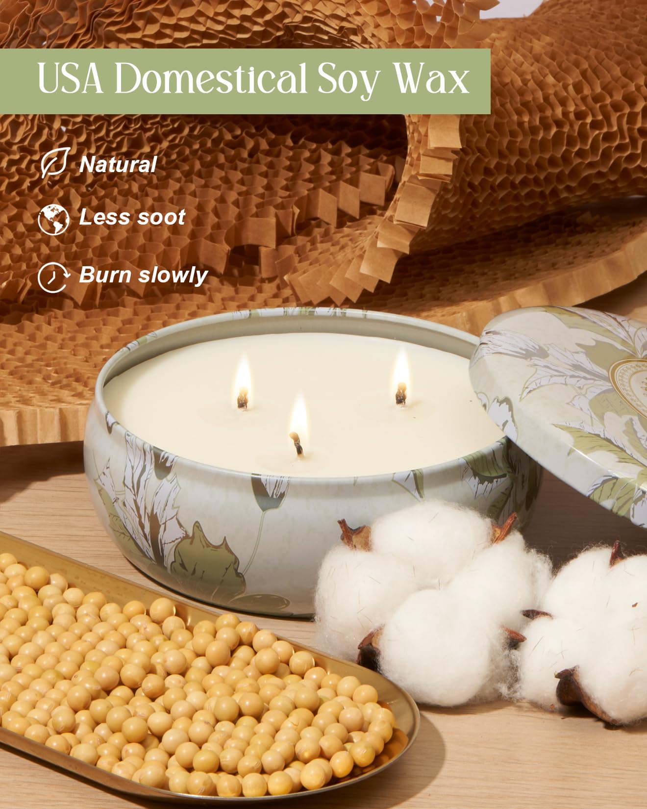 M&SENSE Wild Orchid Scented Candle | Large 3-Wick Soy Tin – 40-50 Hours Burn, Vegan Wax