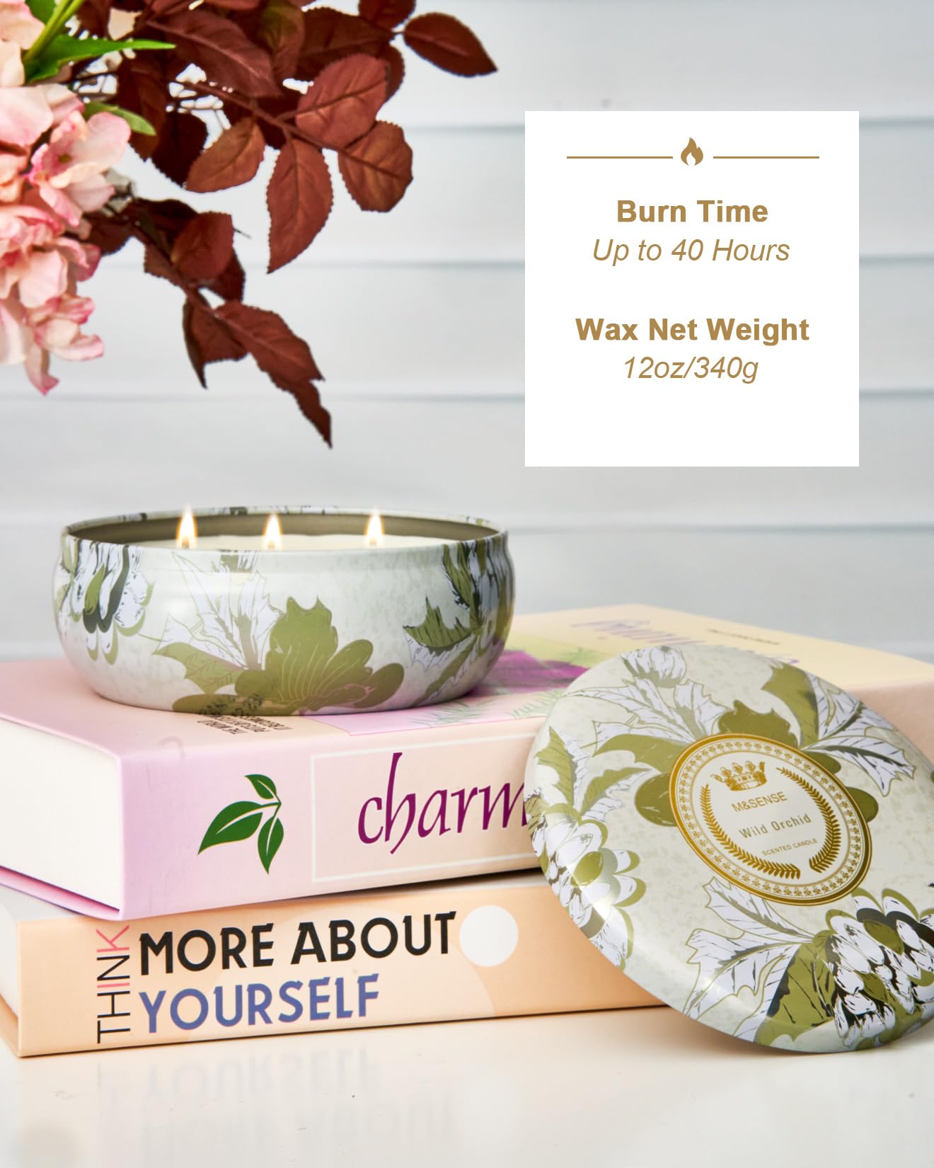 M&SENSE Wild Orchid Scented Candle | Large 3-Wick Soy Tin – 40-50 Hours Burn, Vegan Wax