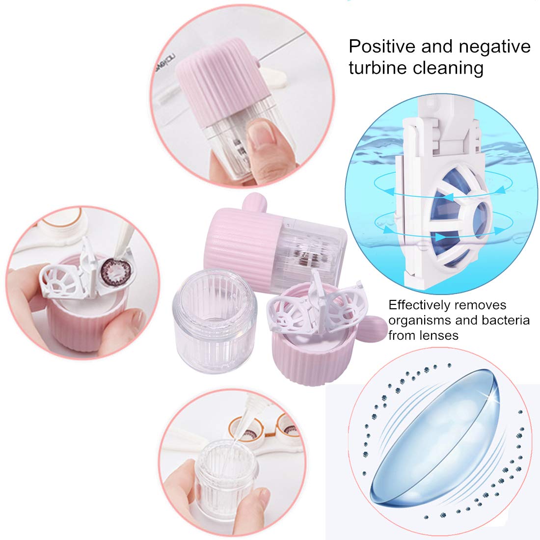 MUDOR Portable Contact Lens Cleaner - Quick Clean for Soft & Hard Lenses (Cherry Pink)