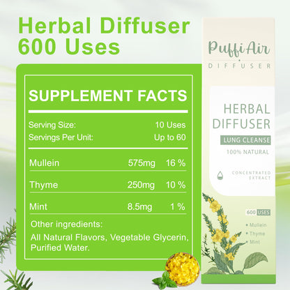 Upgraded Mullein Herbal Diffuser Stick – Lung Detox & Breathing Support | 600 Uses, 3 Sticks, 1 Pack