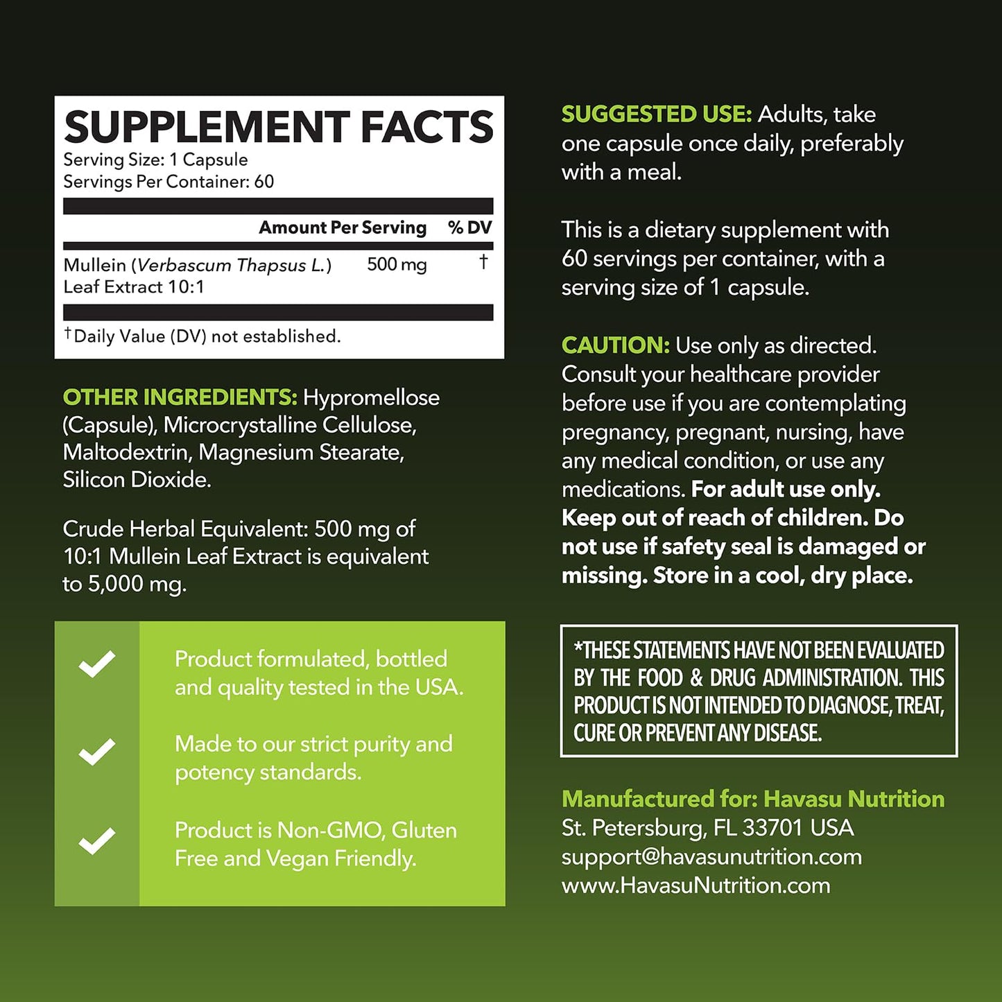 Mullein Leaf Capsules – 5000mg Extract (10:1) for Lung Support | Vegan & Non-GMO | 60 Count