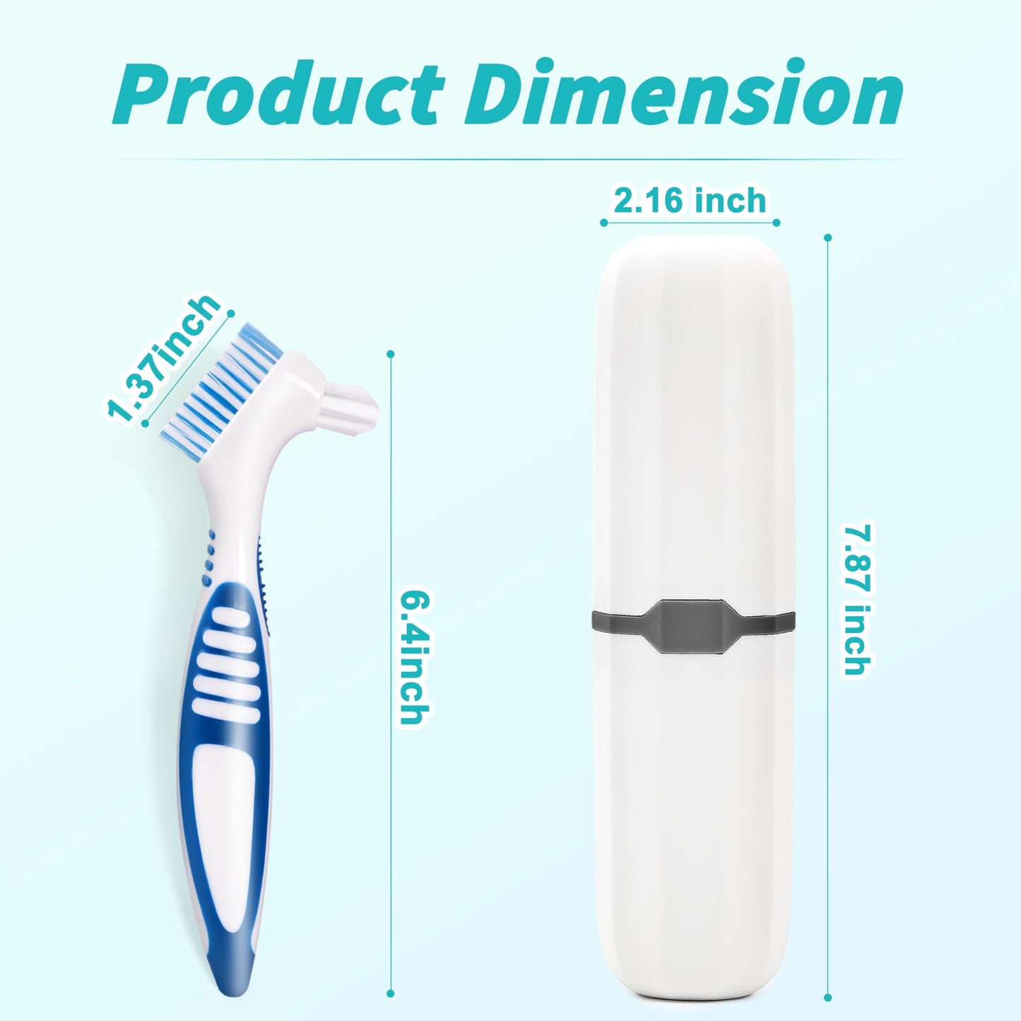 6 Pcs Denture Brush Set for False Teeth with White Carrying Case – Double-Sided Design, Multi-Layered Soft Bristles, Rubber Anti-Slip Handle, 4 Colors