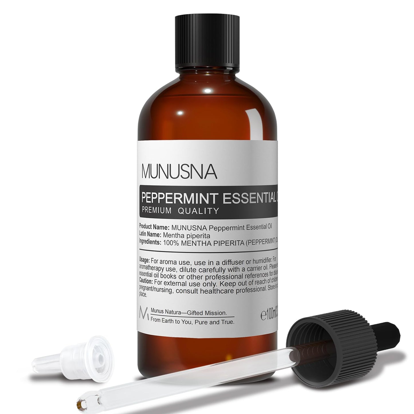 MUNUSNA Peppermint Essential Oil 100% Pure & Natural - 100ML | Aromatherapy, Diffuser, Skin & Hair Care