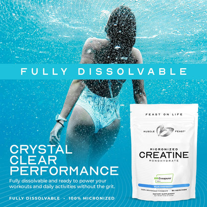 Muscle Feast Creapure Micronized Creatine Monohydrate Powder – Unflavored, 250g | Vegan & Gluten-Free