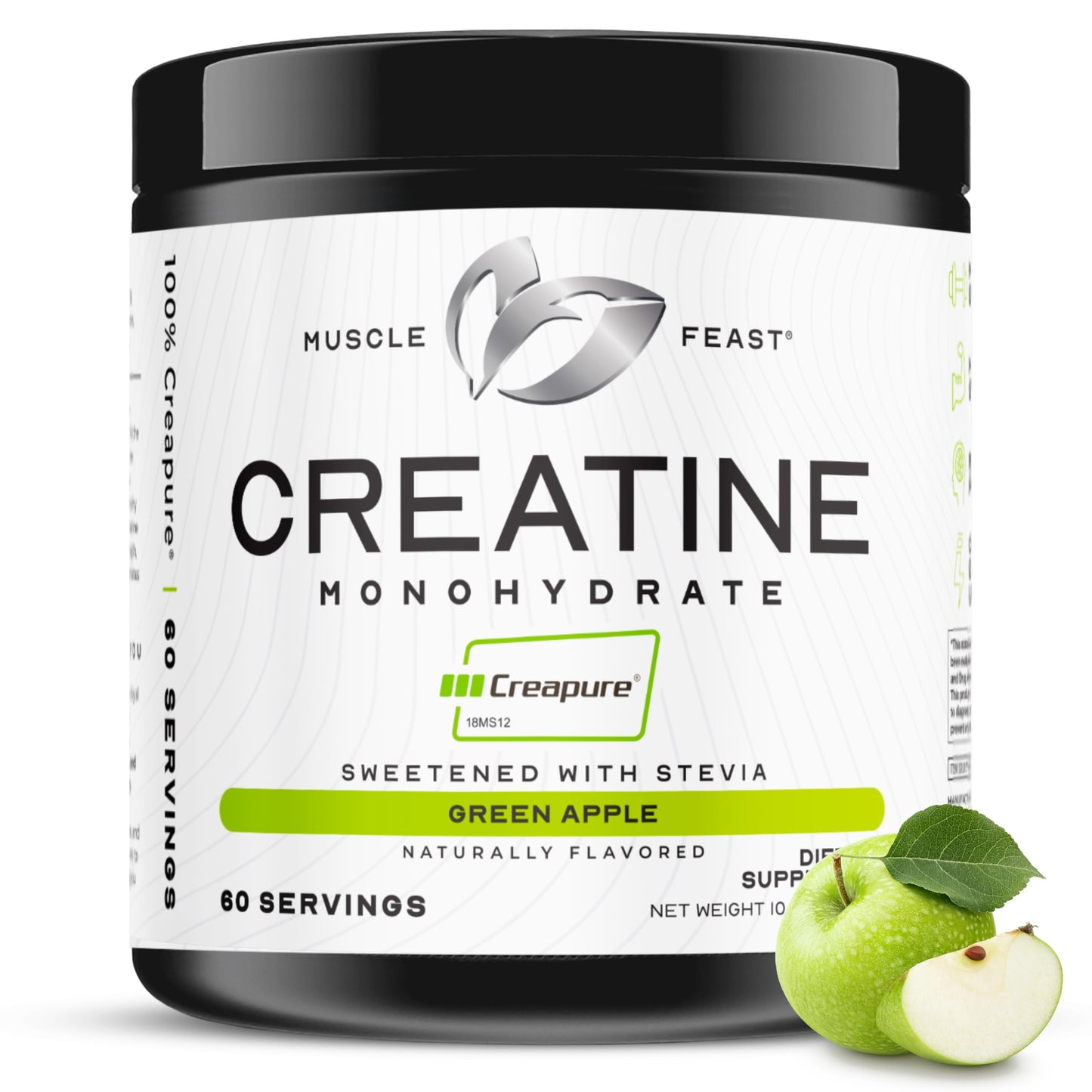 Muscle Feast Creapure Creatine Monohydrate Powder – Vegan, Gluten-Free, Easy to Mix, Green Apple 300g