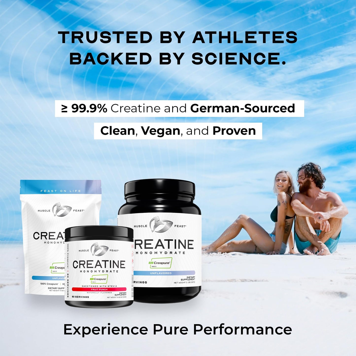 Muscle Feast Creapure Creatine Monohydrate Powder - Natural Grape, 300g, 60 Servings, Vegan Gluten-Free