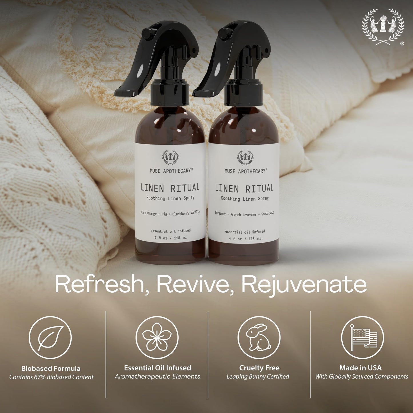 Muse Apothecary Linen Ritual Linen Mist – Aromatherapy Essential Oils (Cara Orange + Fig + Blackberry Vanilla) – 8 oz