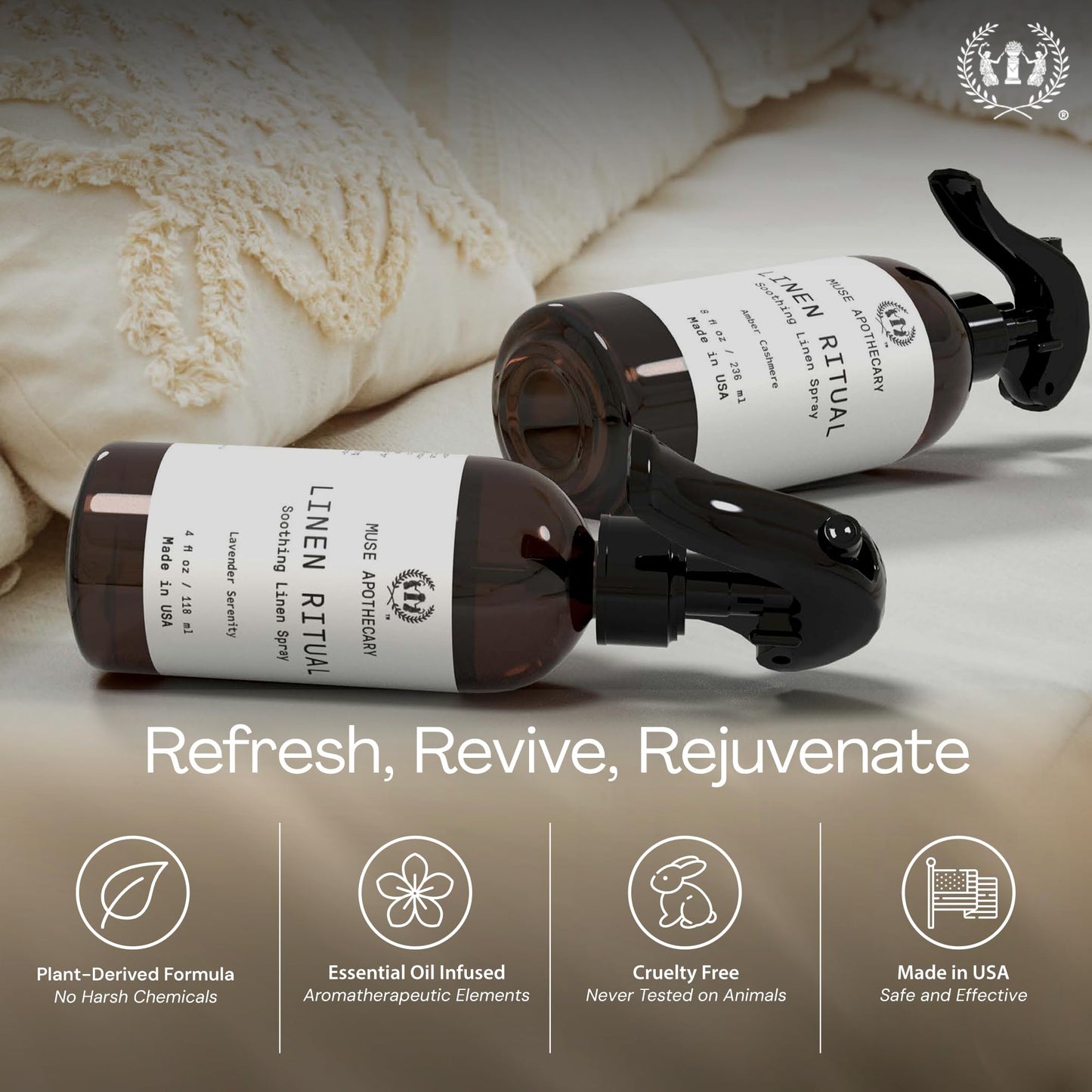Muse Apothecary Linen Ritual – Aromatic Linen Mist for Fabric & Laundry (8 oz, Amber Cashmere) – 2 Pack