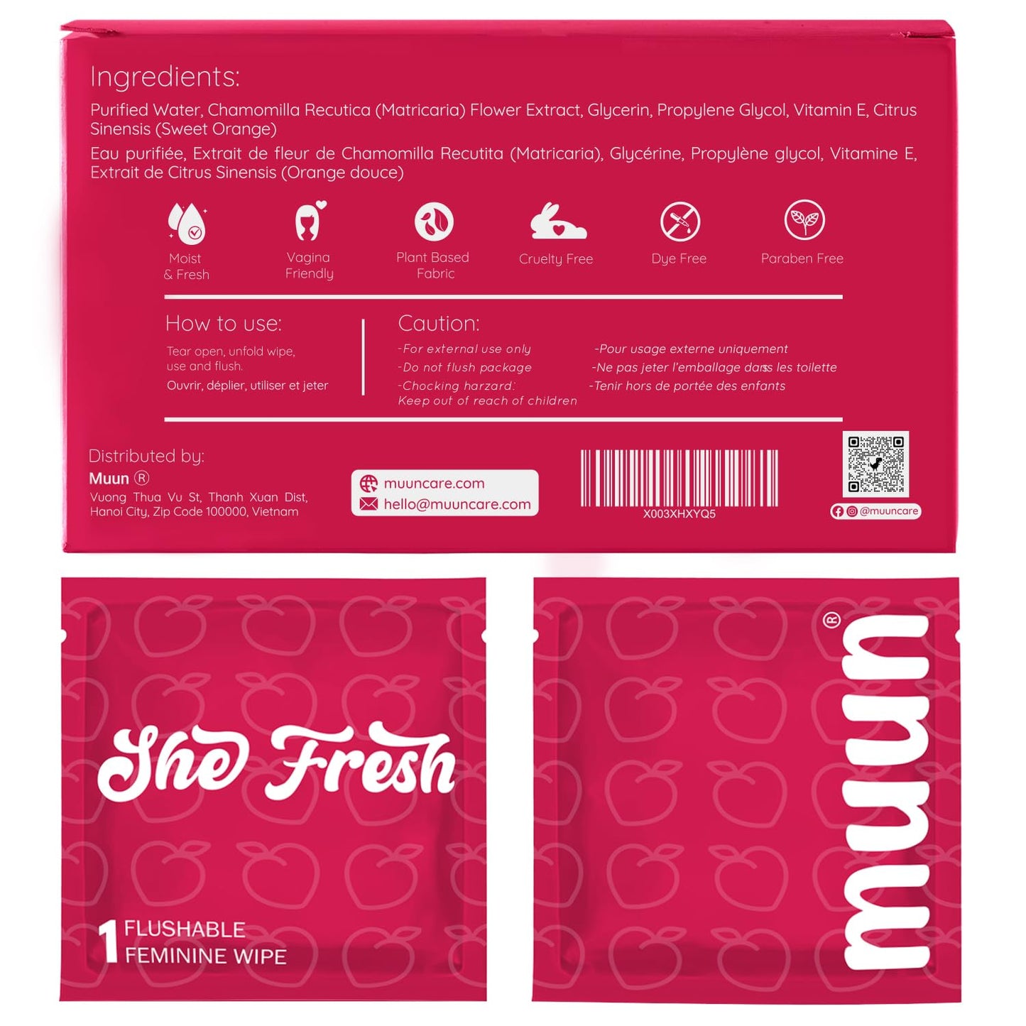 Muun Feminine Wipes Flushable — Gentle, pH-Balanced Personal Hygiene Wipes (50 Count)