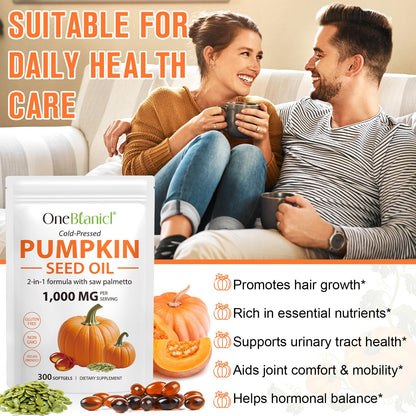 MXCZBSM 2-in-1 Pumpkin Seed Oil with Saw Palmetto – Hair & Prostate Health, 300 Softgels