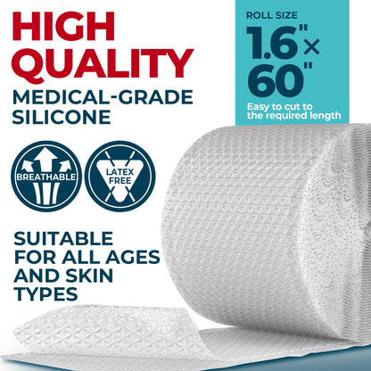 MYHELP Medical Grade Silicone Scar Tape - Transparent 1.6”x60” | Reusable, Hypoallergenic