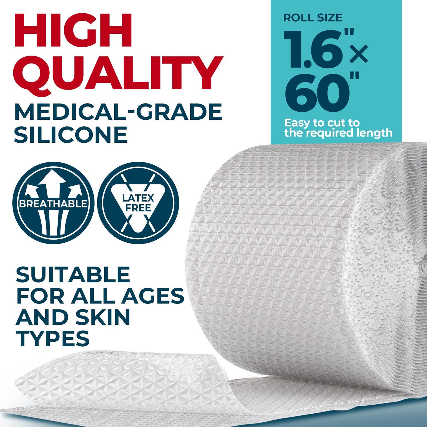 MYHELP Medical Grade Silicone Scar Tape - Transparent 1.6”x60” | Reusable, Hypoallergenic