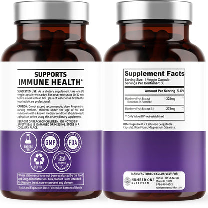 N1N Premium Black Elderberry Capsules – Max Strength for Immunity & Skin Health | 60 Veg Caps (Pack of 2)