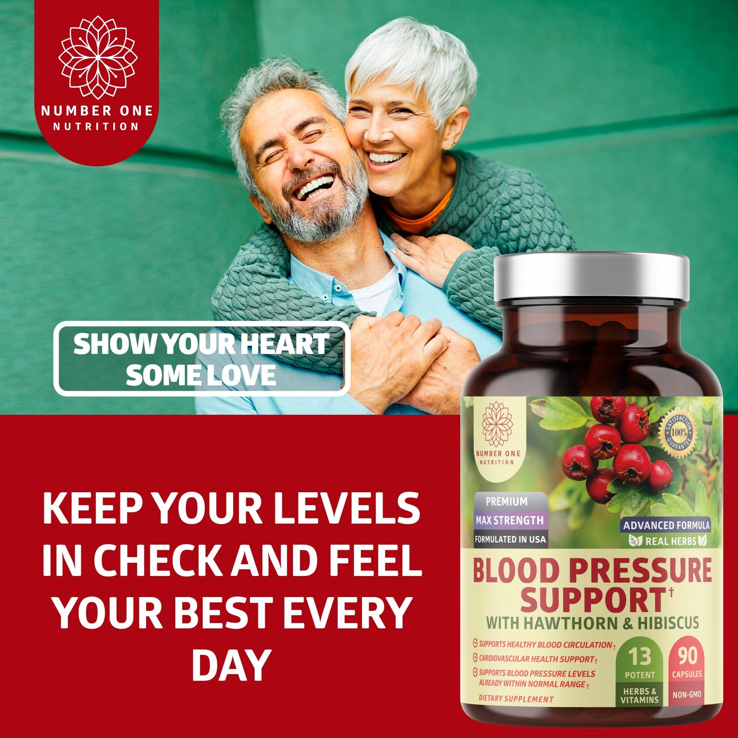 N1N Premium Blood Pressure Support with Hawthorn & Hibiscus, 90 Caps
