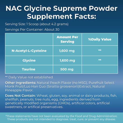 MYOXCIENCE NAC Glycine Supreme – NAC + Glycine + Taurine (Natural Peach & Pineapple) 30 Servings