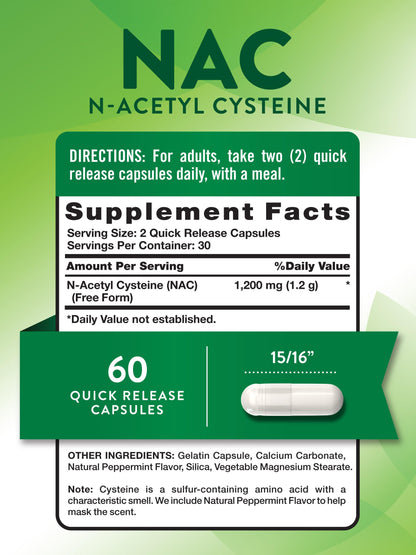 Nature's Truth NAC 1200mg – 60 Capsules | N-Acetyl Cysteine | Non-GMO