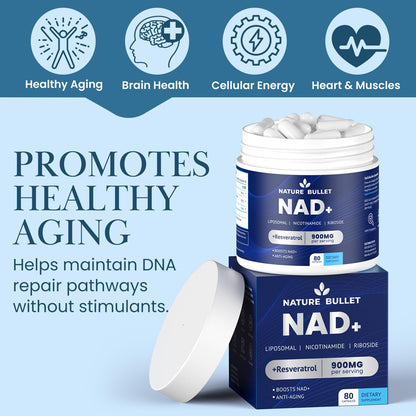 NAD+ Liposomal NR with Resveratrol - 900mg per Serving | 80 Capsules
