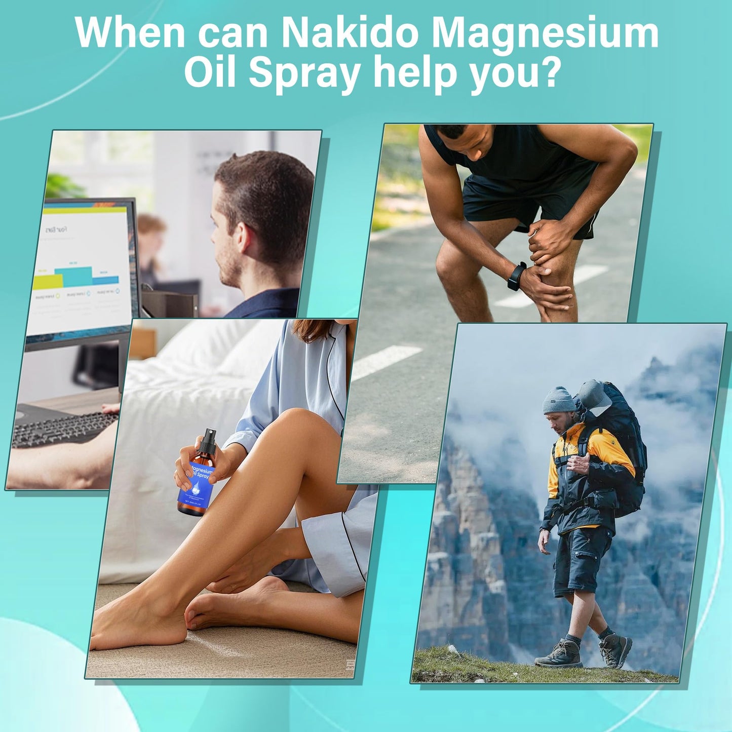 nakido Magnesium Spray – 100% Pure Dead Sea Magnesium Chloride – Relieve Muscle Soreness & Promote Sleep (3 FL OZ)