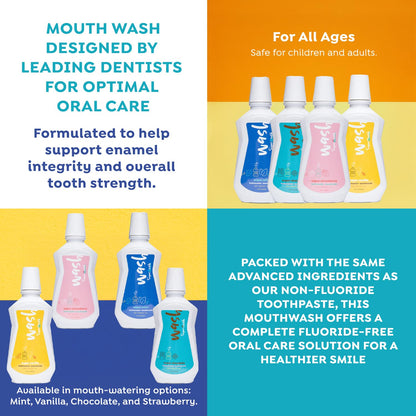 SuperMouth® Fluoride-Free Mouthwash – Nano-Hydroxyapatite, D3 & K2, Prebiotics, Alkaline pH 8.5, Alcohol-Free | 4 Flavors