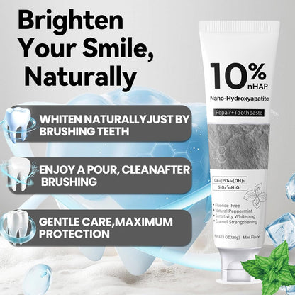 Nano-Hydroxyapatite Toothpaste - New Upgraded Formula, 10% NHA, Enamel Strengthening, Fluoride-Free, Gentle on Sensitive Teeth, 4.23oz