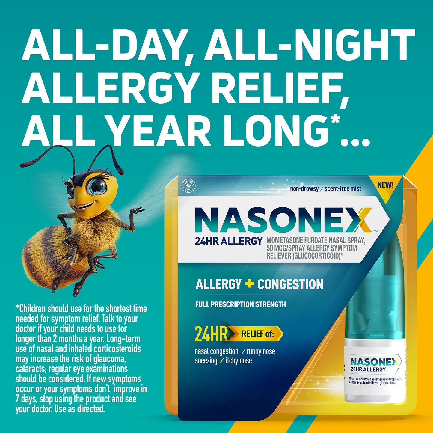 Nasonex 24HR Allergy Nasal Spray – Non-Drowsy, Scent-Free, Full Prescription Strength (60 Sprays)