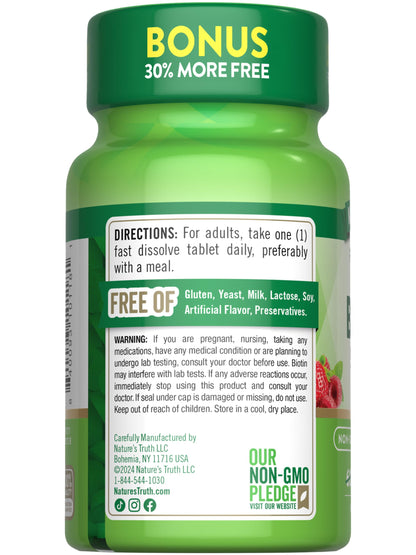 Nature's Truth Biotin 5000mcg - 78 Fast-Dissolve Tablets, Berry Flavor, Vegan & Gluten Free