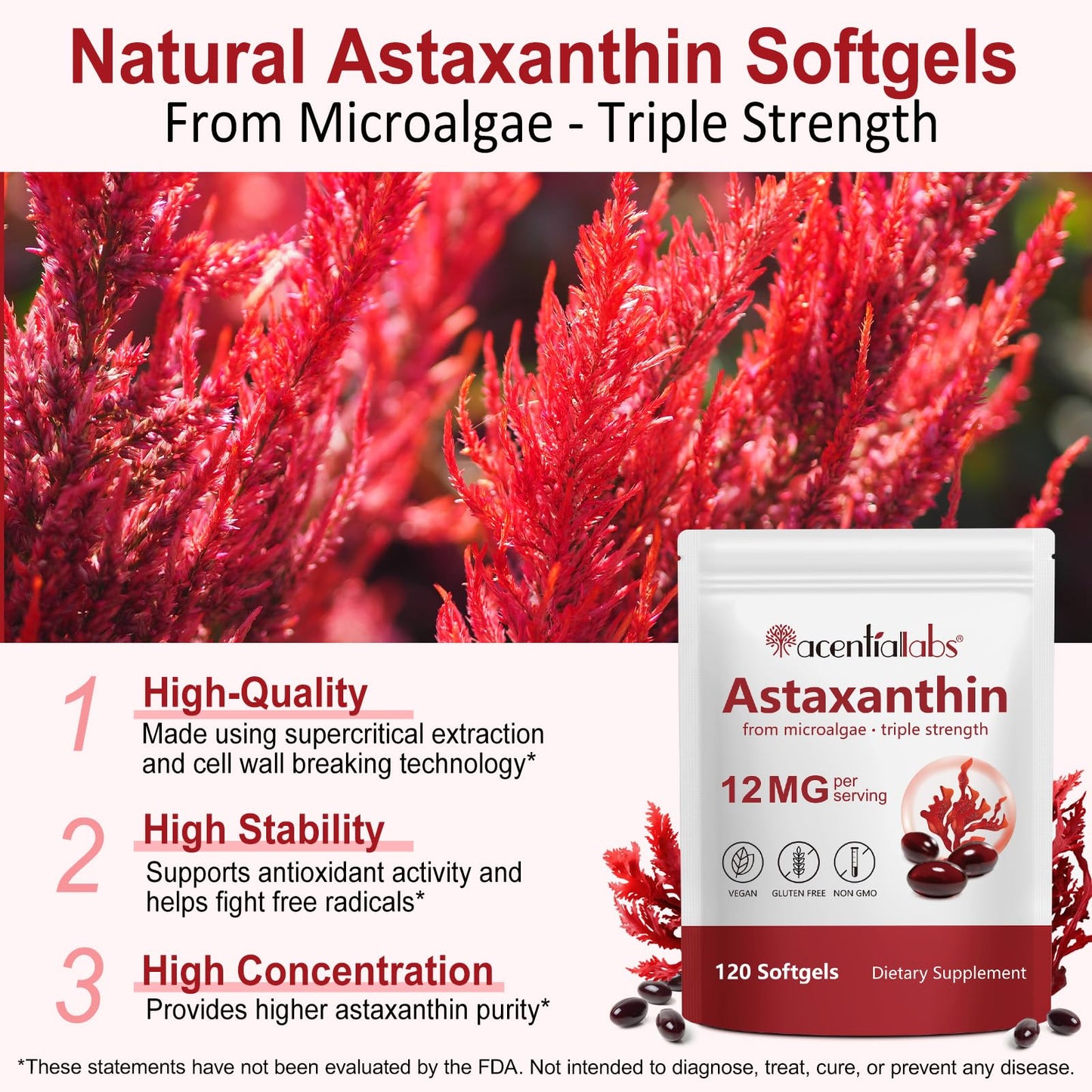 Astaxanthin 12mg Softgels – 4 Month Supply | Ultra-Pure Antioxidant Formula from Natural Microalgae