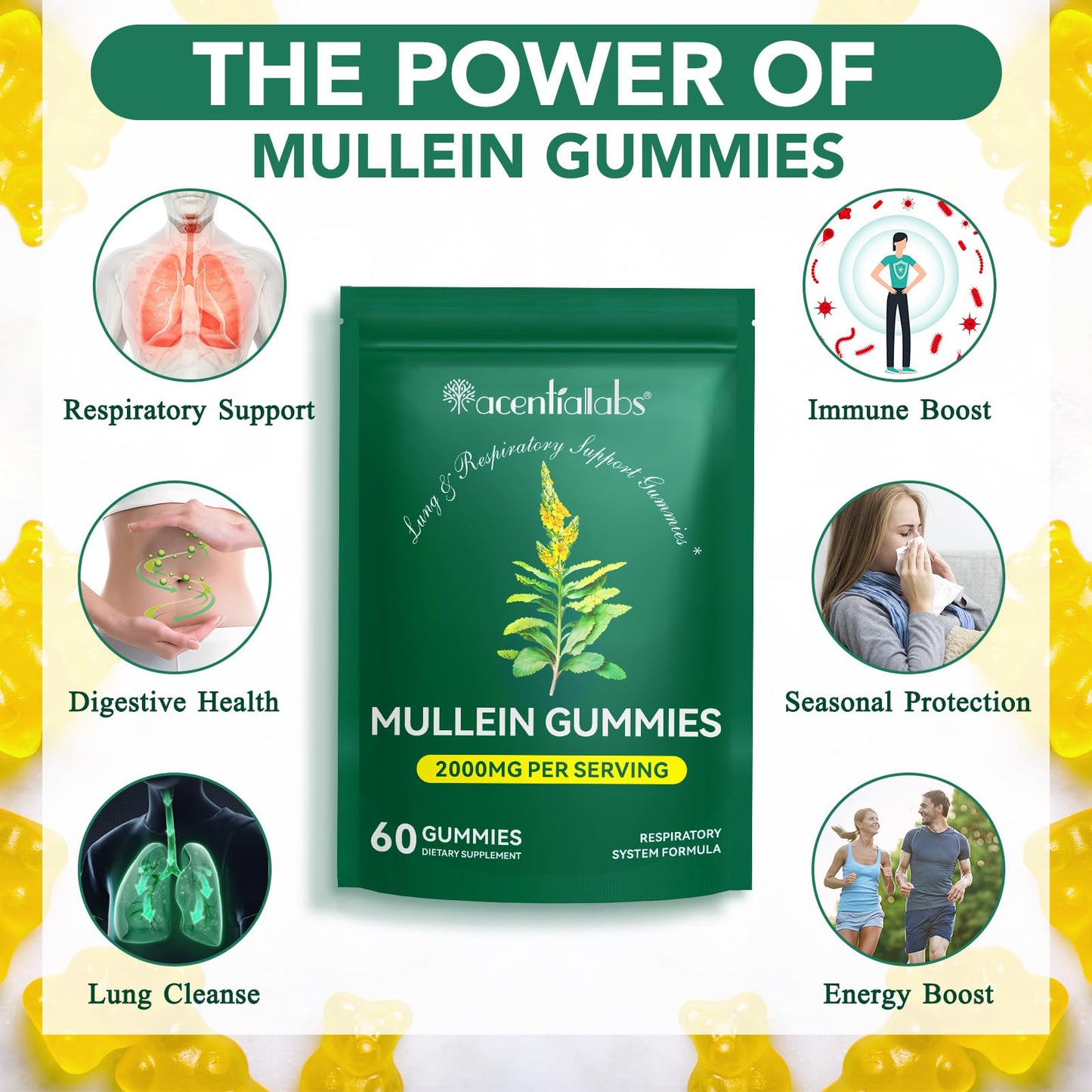 2 Pack Mullein Gummies for Lung Detox, Lung Cleanse & Mucus Relief
