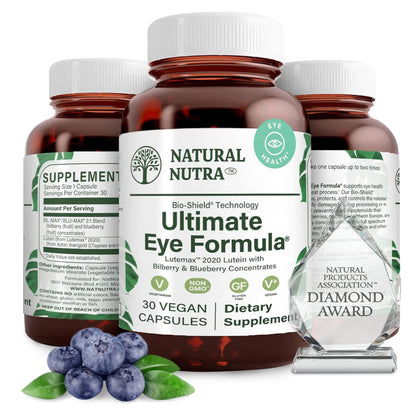 Natural Nutra Eye Health Supplement - Bilberry & Blueberry for Day & Night Vision, Vegan & Non-GMO