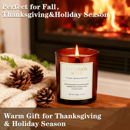 Holiday Candle Gift Set – 2-Pack Cinnamon Apple Wood Wick Soy Candles | Gift Boxes