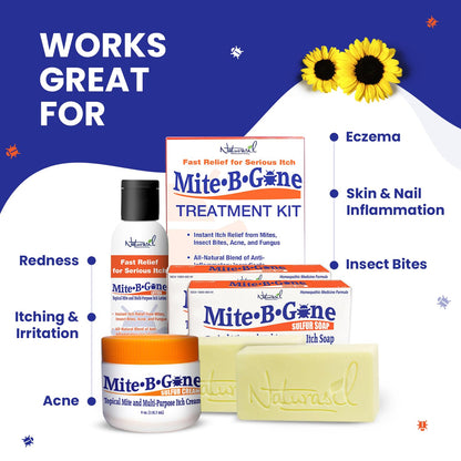 Naturasil Mite-B-Gone — Natural 10% Sulfur Lotion + Soaps for Itch Relief (All Ages)