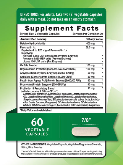 Nature's Truth Probiotics with Enzymes – 60 Capsules (Non-GMO, Gluten Free) – Pack of 2