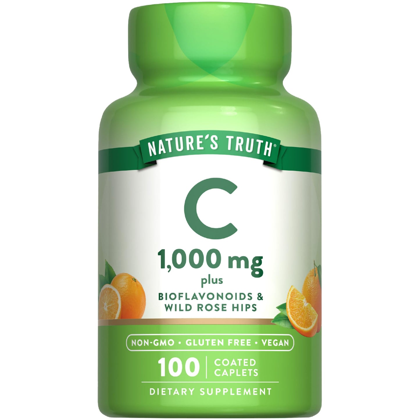 Nature's Truth Vitamin C 1000mg with Bioflavonoids & Rose Hips – 100 Caplets, Vegan, Non-GMO, Gluten Free