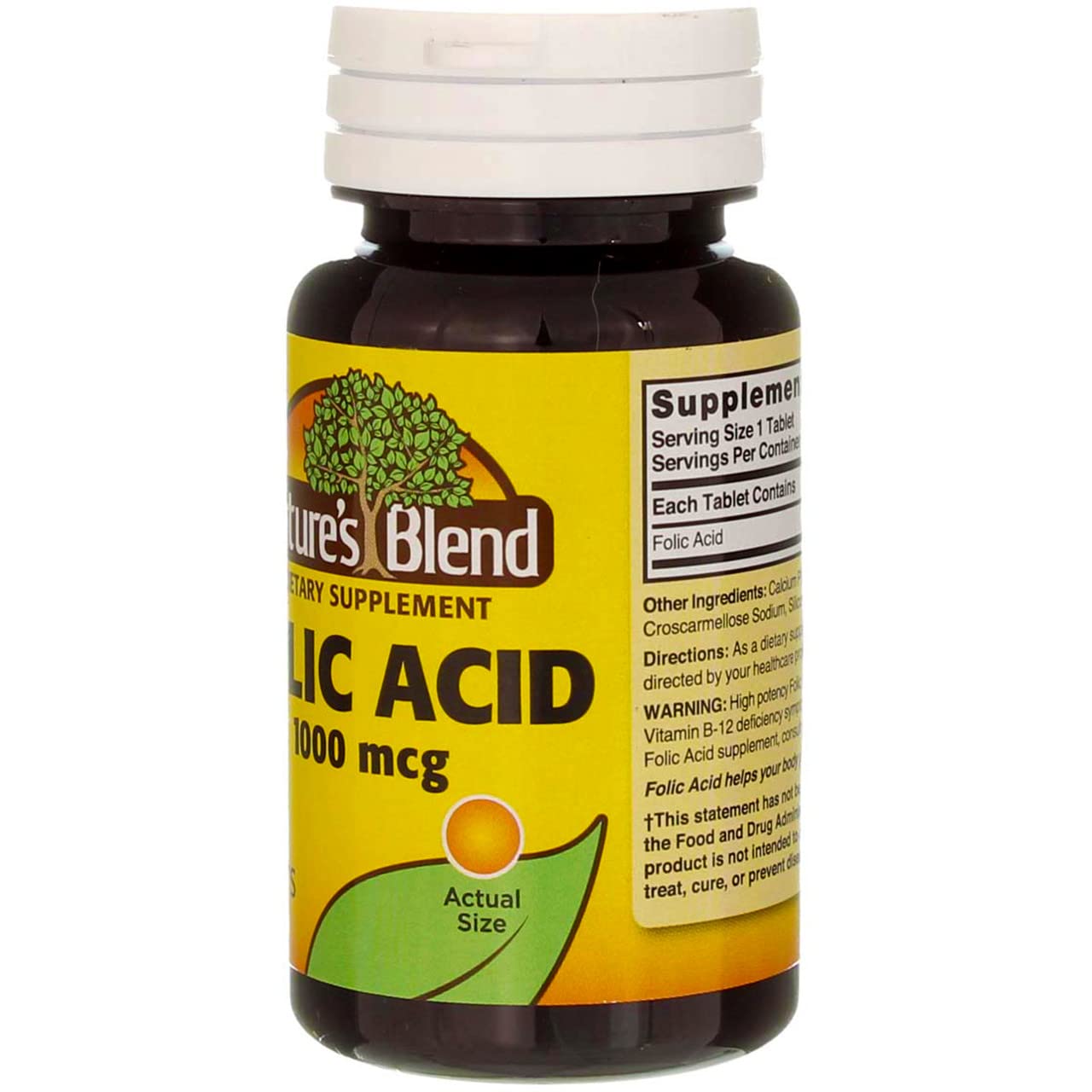 Nature's Blend Folic Acid 1000mcg Tablets – 100 Count (2 Pack)