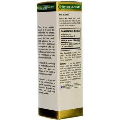 Nature's Bounty B-12 5000 mcg Sublingual Liquid – Energy Support, 2 oz (Pack of 2)