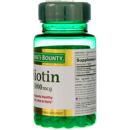Nature's Bounty Biotin 1000 mcg Tablets - 200 ea Pack (2 Bottles)