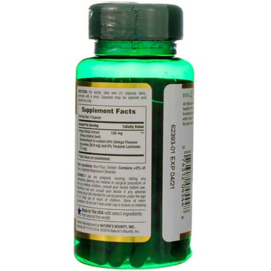 Nature's Bounty Ginkgo Biloba Capsule 120 mg - 100 ct | Standardized Extract