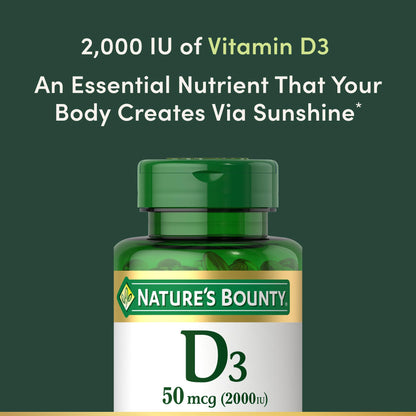 Nature's Bounty Vitamin D3 50 mcg – 150 Softgels (Pack of 2) | Immune & Bone Support